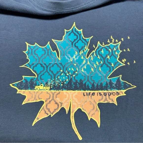 Life is Good Navy Blue Amman Fall Maple Leaf Long Sleeve Tee Shirt XL - Picture 3 of 6